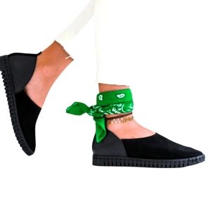 BENDY Suggies Ashbury Skies‎ Black Italian Leather Suede Slip On Shoes Flats 39